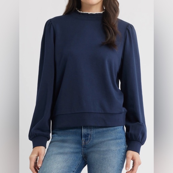 Caslon Tops - Caslon Navy Sweatshirt ruffle neck